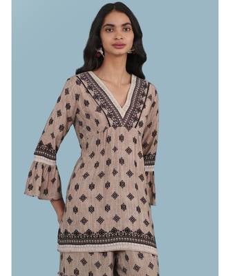 Grey Printed 3/4 Sleeve Kurti 1