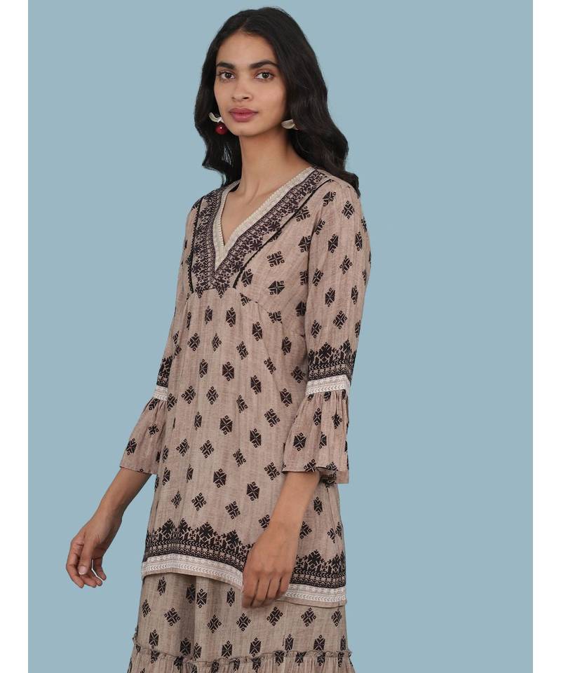 Grey Printed 3/4 Sleeve Kurti