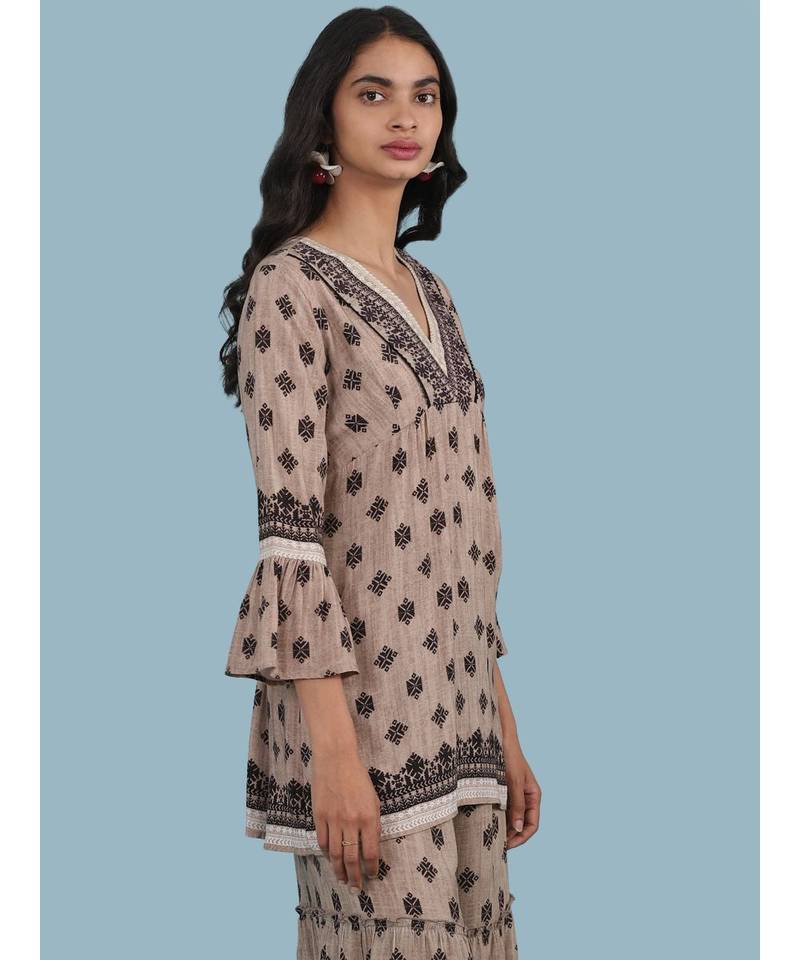 Grey Printed 3/4 Sleeve Kurti