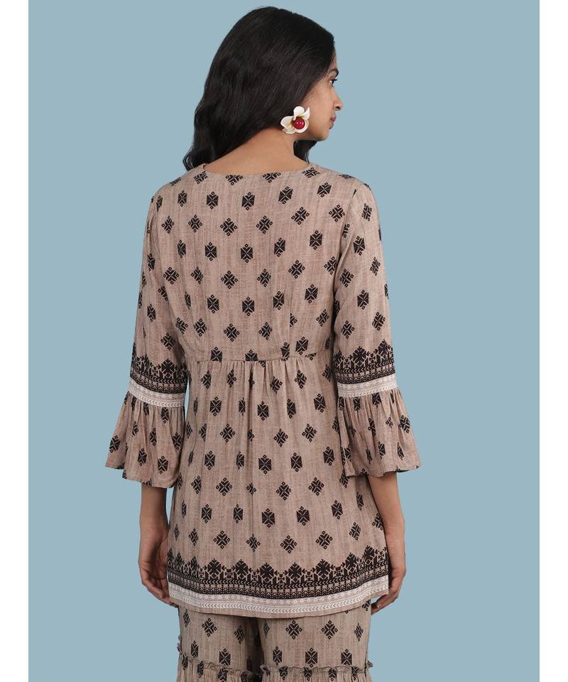 Grey Printed 3/4 Sleeve Kurti