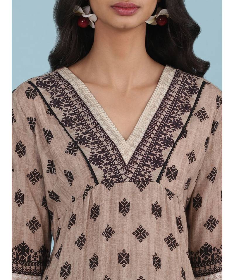 Grey Printed 3/4 Sleeve Kurti
