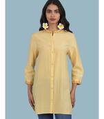 Yellow Embroidered Band Collar 3/4 Sleeve Kurta