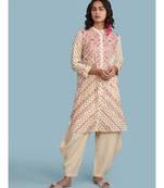 Ecru Printed Cotton 3/4 Sleeves Kurta