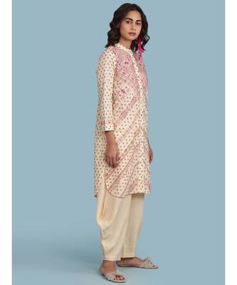 Ecru Printed Cotton 3/4 Sleeves Kurta 3