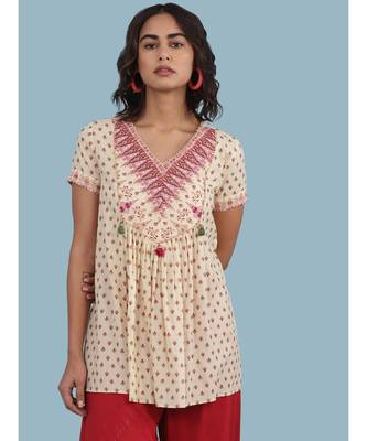 Ecru Printed Cotton Kurti 1