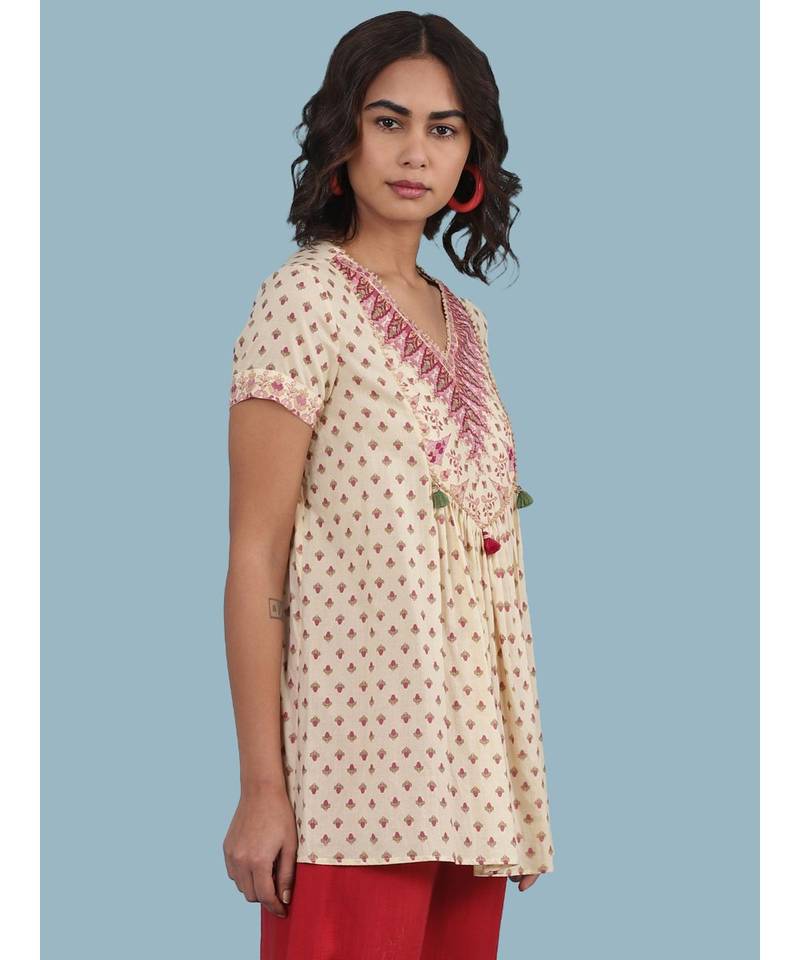 Ecru Printed Cotton Kurti