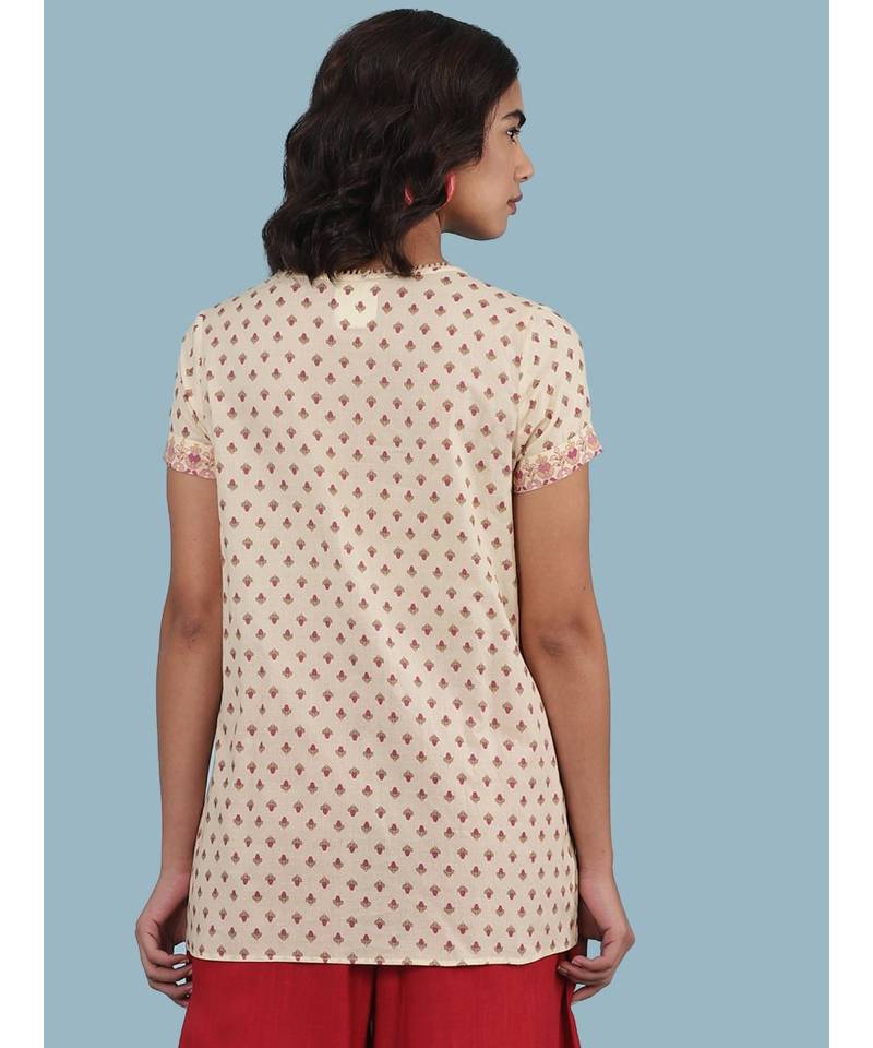 Ecru Printed Cotton Kurti