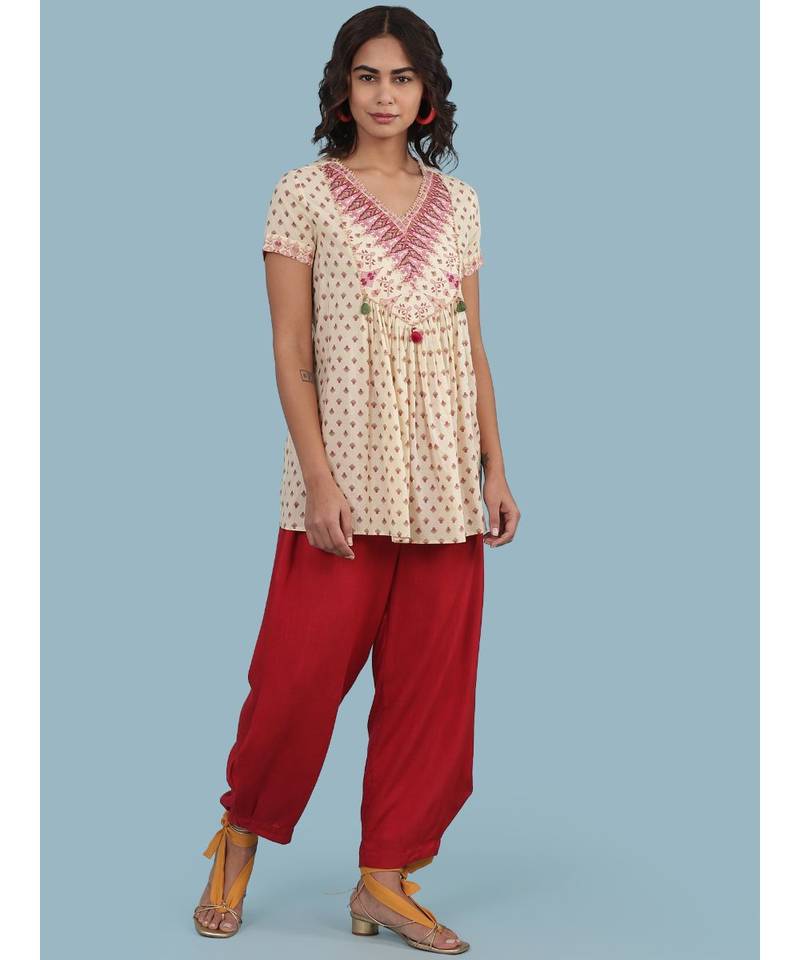 Ecru Printed Cotton Kurti