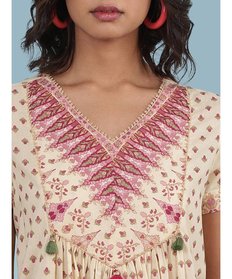 Ecru Printed Cotton Kurti