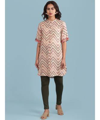 Ecru Geometric Print Short Sleeve Kurta 1