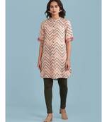 Ecru Geometric Print Short Sleeve Kurta