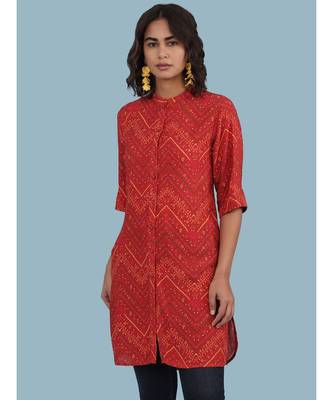 Rust Geometric Print Short Sleeve Kurta 1