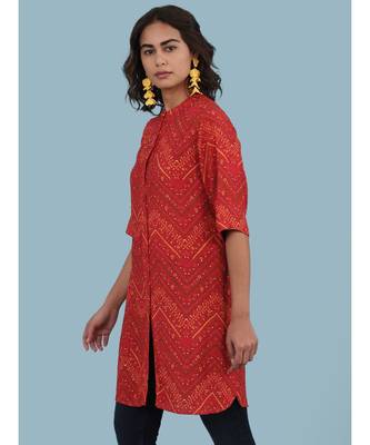 Rust Geometric Print Short Sleeve Kurta 2
