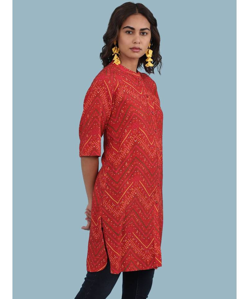 Rust Geometric Print Short Sleeve Kurta