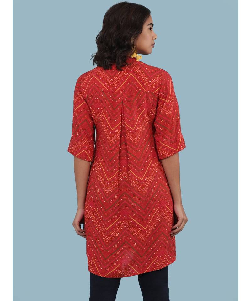 Rust Geometric Print Short Sleeve Kurta