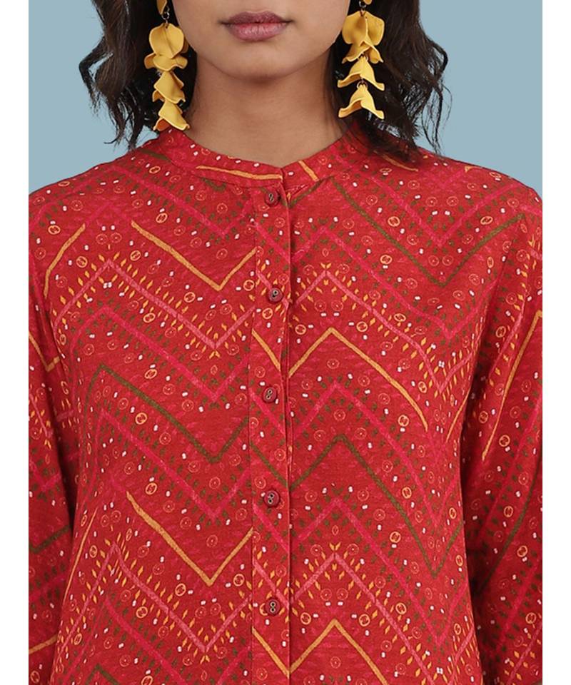 Rust Geometric Print Short Sleeve Kurta