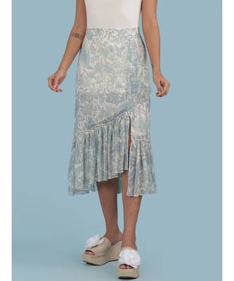 Ice Blue Floral Print Ruffle Skirt 1