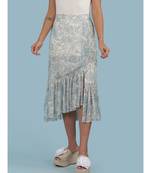 Ice Blue Floral Print Ruffle Skirt