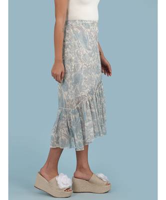 Ice Blue Floral Print Ruffle Skirt 3