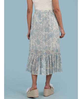 Ice Blue Floral Print Ruffle Skirt 4