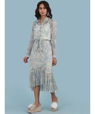 Ice Blue Floral Print Ruffle Skirt 5