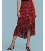 Burgundy Floral Print Ruffle Skirt