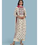 Off White Floral Print Kurta With Pant And Dupatta
