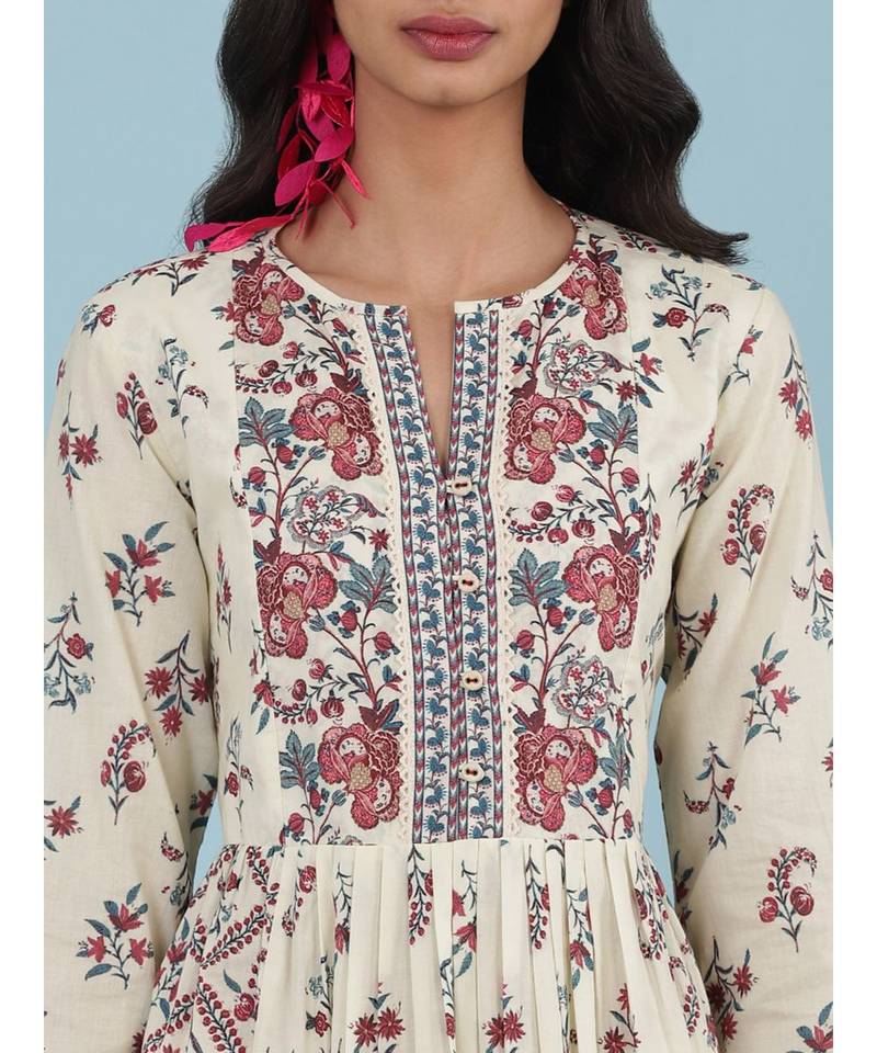 Off White Floral Print Kurta With Pant And Dupatta