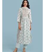 Powder Green Floral Print Kurta With Pant And Dupatta