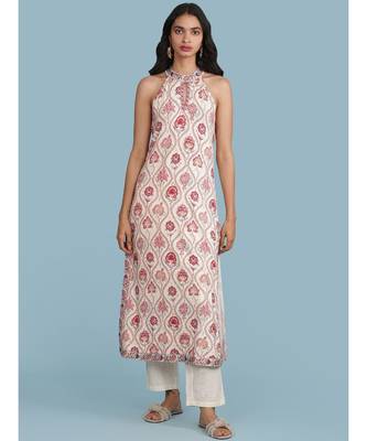 Off White Floral Print Kurta With Pant 1