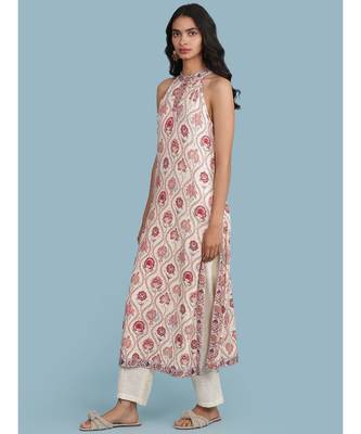 Off White Floral Print Kurta With Pant 2