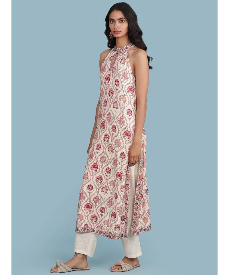 Off White Floral Print Kurta With Pant