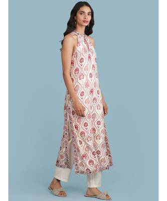 Off White Floral Print Kurta With Pant 3