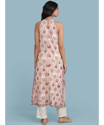 Off White Floral Print Kurta With Pant 4