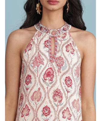 Off White Floral Print Kurta With Pant 5