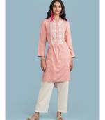 Pink Embroidered 3/4 Sleeve Kurta With Pant