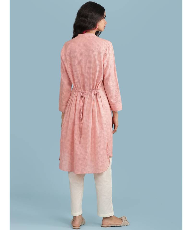 Pink Embroidered 3/4 Sleeve Kurta With Pant