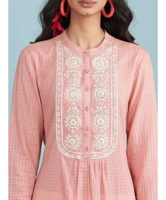 Pink Embroidered 3/4 Sleeve Kurta With Pant 5