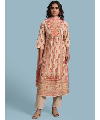 Peach Floral Print Kurta With Bottom And Dupatta 1