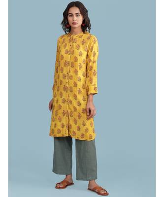 Yellow Floral Print Kurta With Trousser 1
