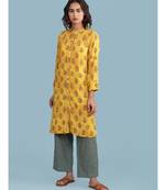 Yellow Floral Print Kurta With Trousser