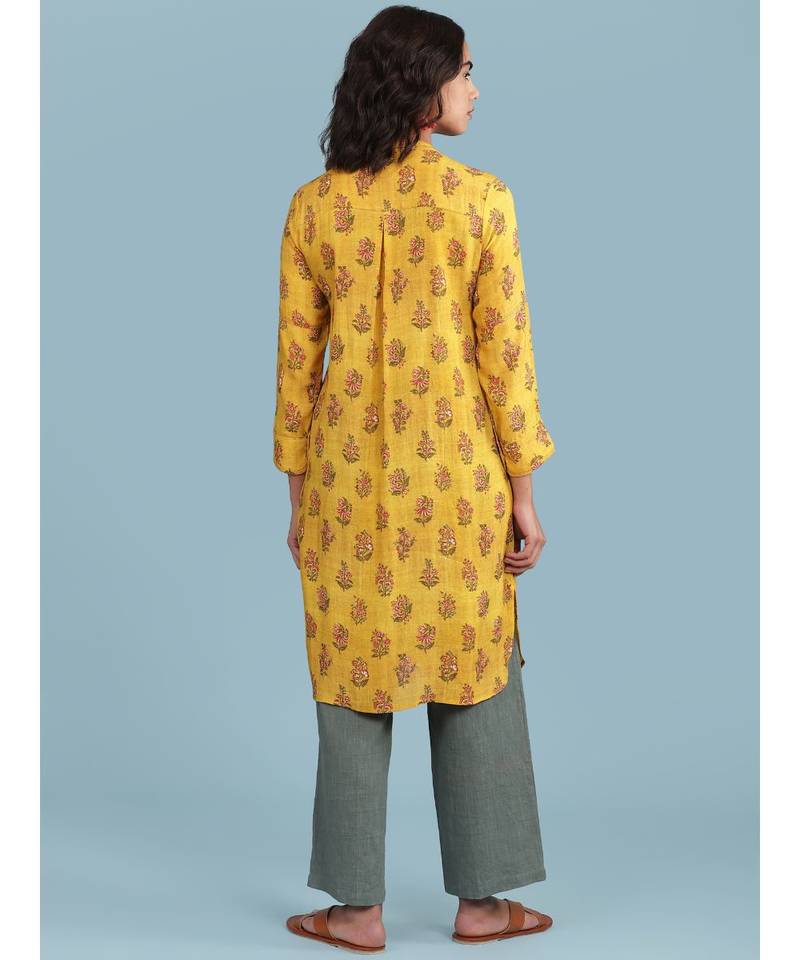 Yellow Floral Print Kurta With Trousser
