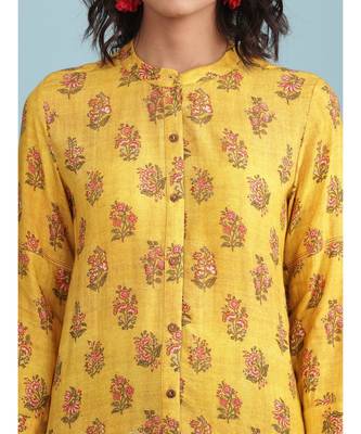 Yellow Floral Print Kurta With Trousser 6