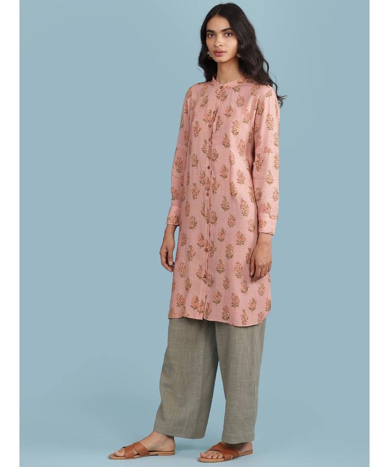 Pink Floral Print Kurta With Trousser