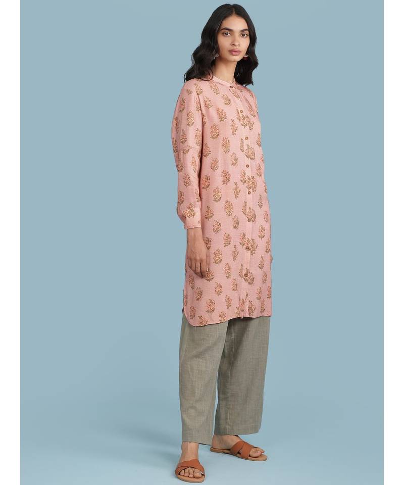 Pink Floral Print Kurta With Trousser