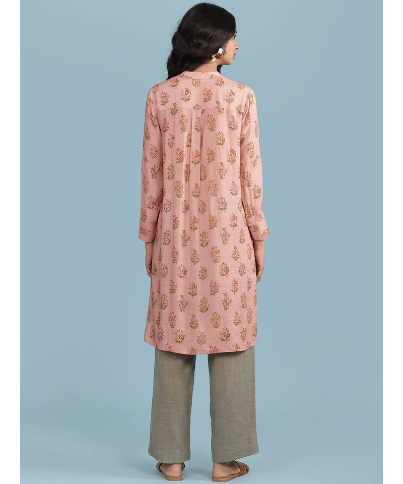 Pink Floral Print Kurta With Trousser
