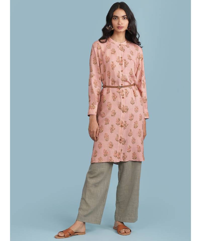 Pink Floral Print Kurta With Trousser