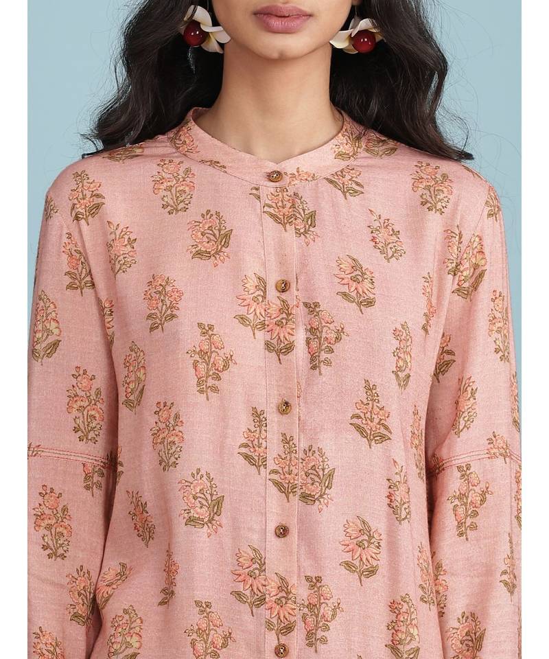 Pink Floral Print Kurta With Trousser