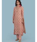 Pink Floral Print Kurta With Pant And Dupatta
