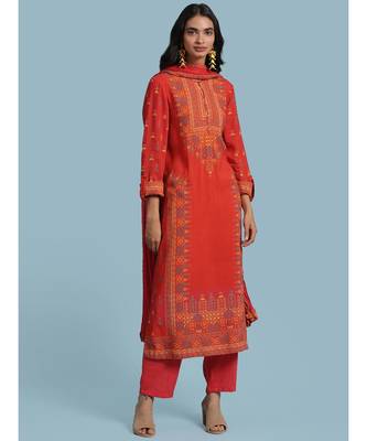Orange Printed Kurta With Pant And Dupatta 1